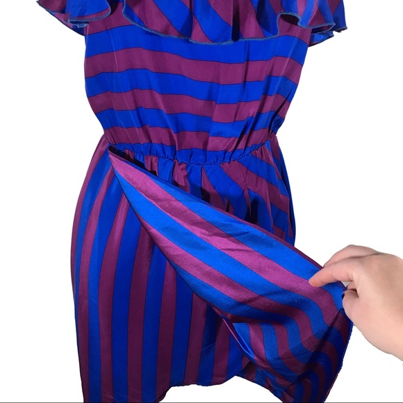 Purple Blue 70s Strapless Silk Mini Party Dress - Picture 4 of 8